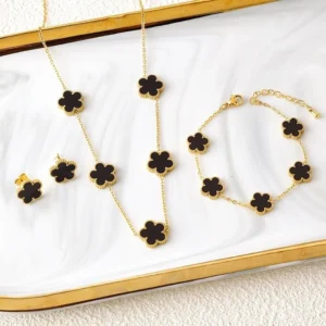 3Pcs 18k Gold Clover Jewelry Set