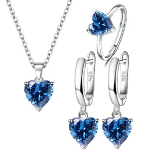 Sterling Silver Heart Jewelry Set – Ring, Necklace & Earrings