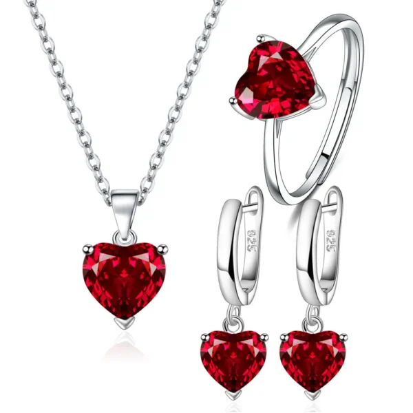 Sterling Silver Heart Jewelry Set – Ring, Necklace & Earrings - Image 2