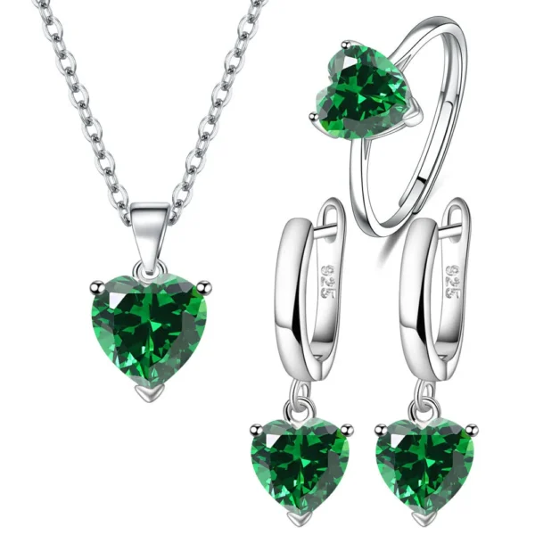 Sterling Silver Heart Jewelry Set – Ring, Necklace & Earrings - Image 4